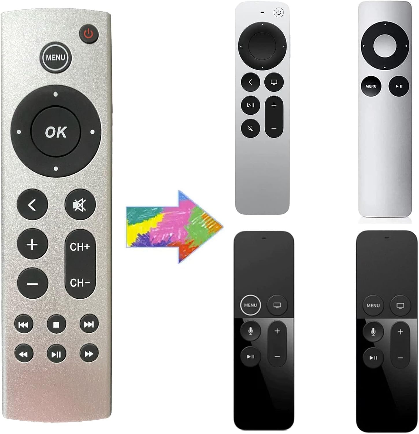 Photo 1 of Universal Replacement Remote for Apple TV 4K/ HD, A2843 A2737 A2169 A1842 A1625 A1427 A1469 A1378 (No Voice), Compatible with Samsung, LG, Sony, Westinghouse, Insignia, Vizio, Toshiba TVs