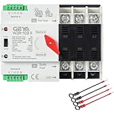 GEYA Mini ATS Automatic/Manual Transfer Switch, Solar Auto Dual Power Over &amp; Under Voltage Switch 50/60Hz Grid to AC Generator(3Pole 100A 220V)