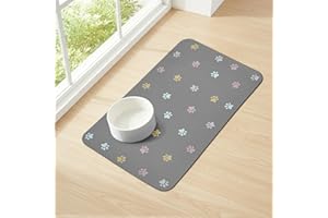 Yetstock Dog Cat Food Mat Absorbent Dog Mats for Food and Water No Stains Quick Dry Cat Feeding Mat 50cm×30cm Paw Light Gray