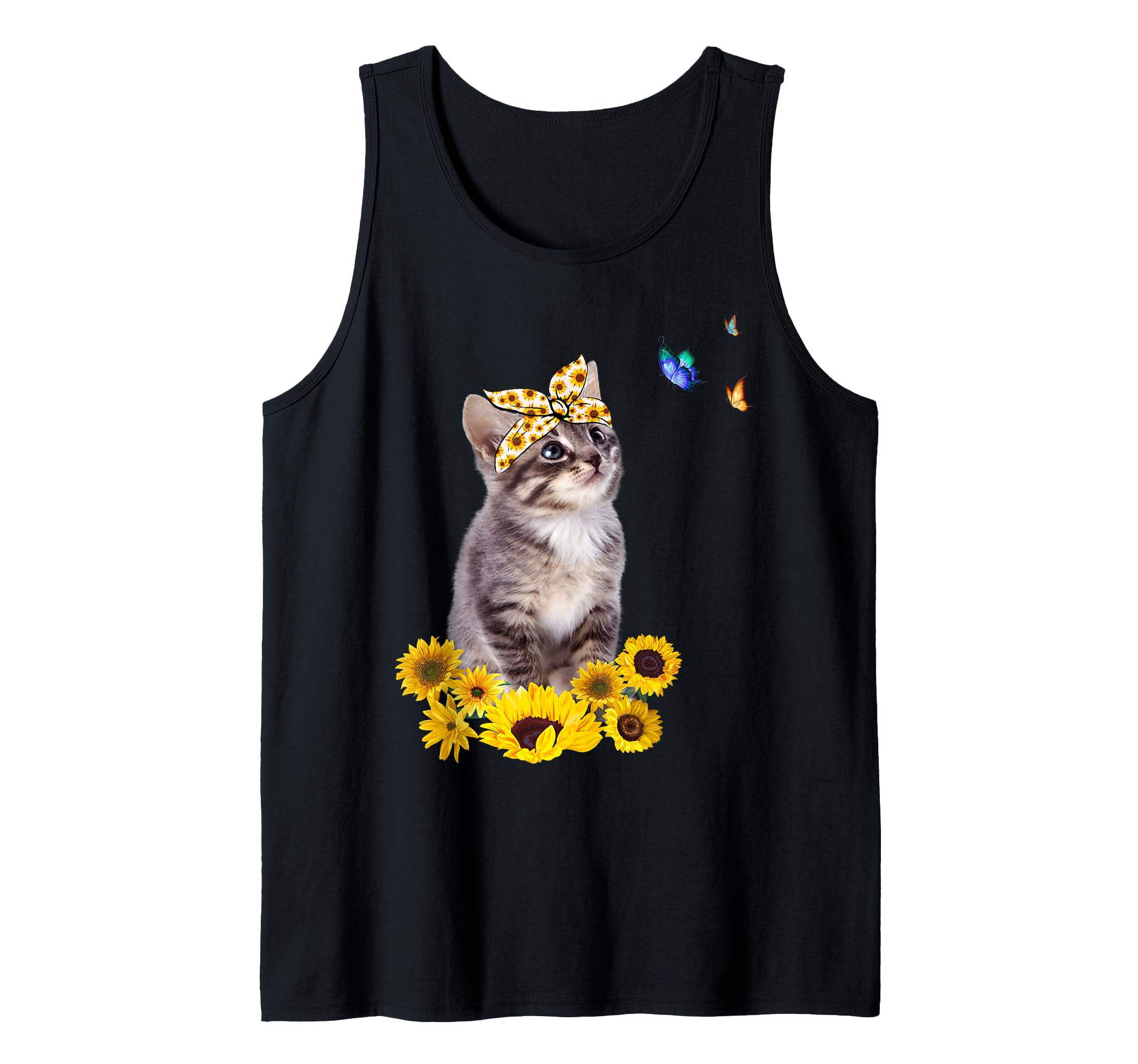 Kitten With Sunflower HeadBow Butterfly Cat With Bandana Cat Tank Top