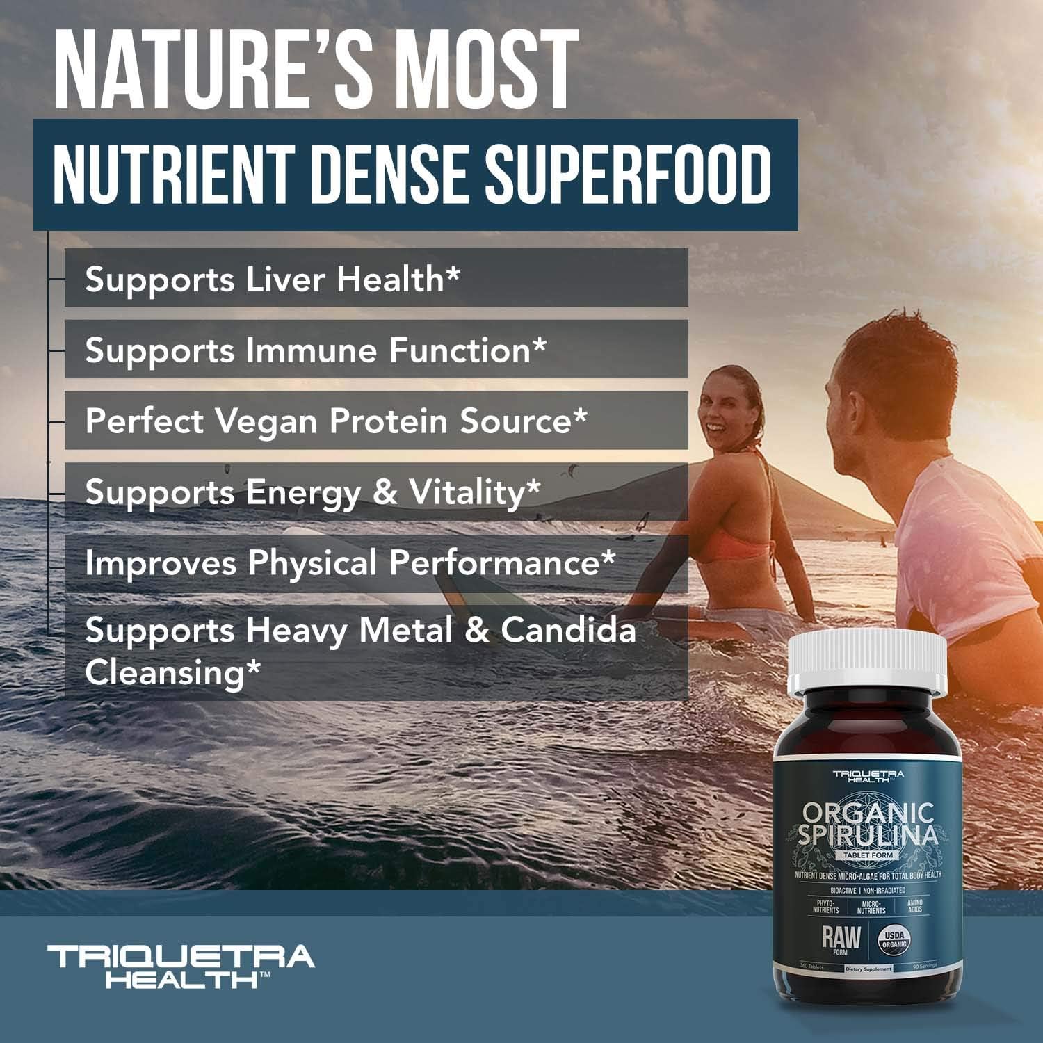 Organic Spirulina Tablets (360 Tablets) - Made with Parry® Spirulina, The Best Spirulina in The World, Highest Nutrient Density - Non-Irradiated, 4 Organic Certifications (90 Servings): Health & Personal Care
