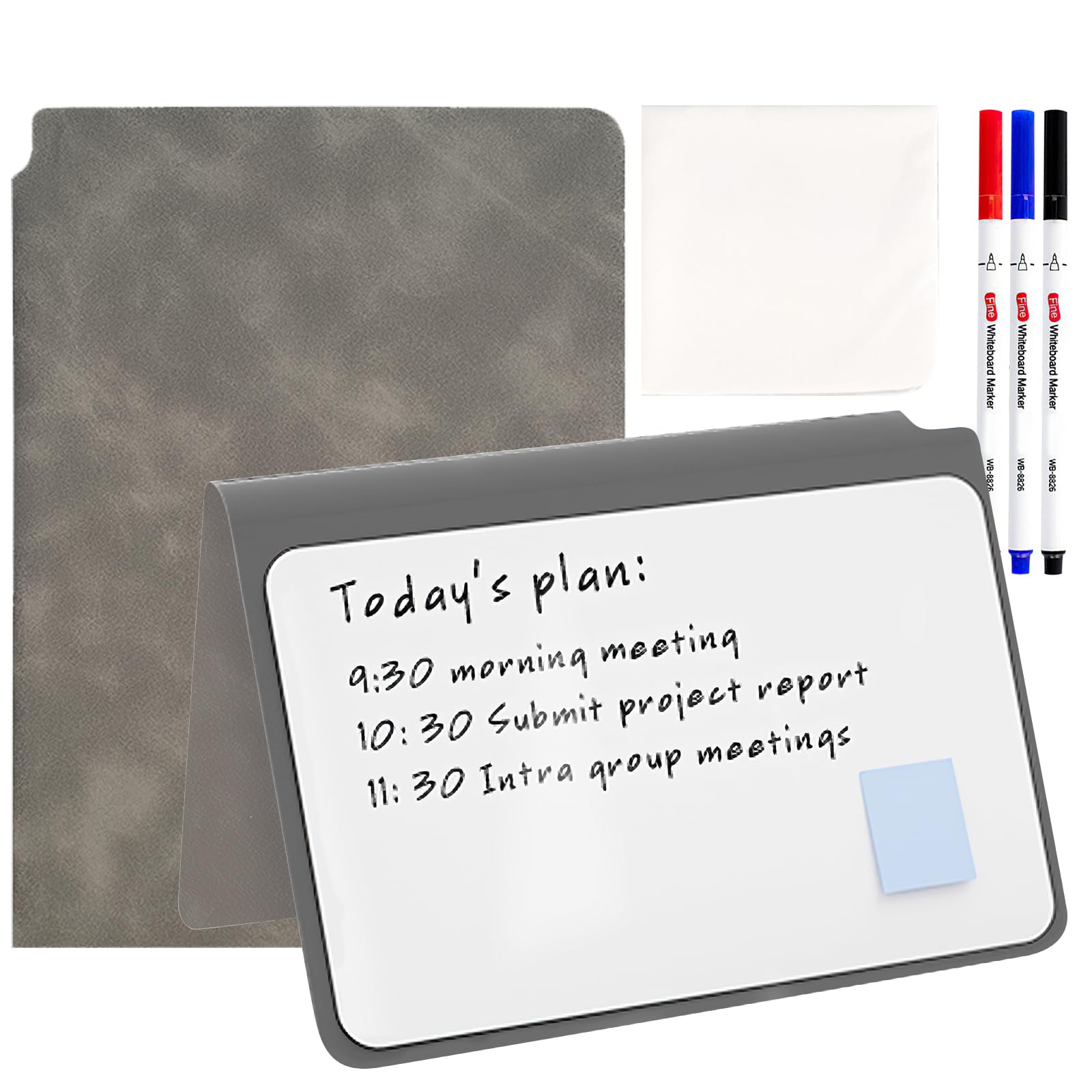 Elezeal A5 Dry Erase Whiteboard, Portable Small Whiteboard Notebook Notepad, Reusable Mini White Boards with Erasable Marker for Office Business Writing Noting Planning (Grey-1 Pack)