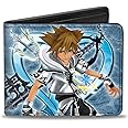 Buckle-Down Men's Disney Wallet, Bifold, Kingdom Hearts II Final Form Sora Pose Logo Keyblades Blues, Vegan Leather, Multicolor, Standard Size