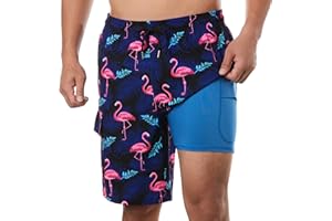 BRISIRA Mens Swim Trunks Bathing Suit 9 Inch Inseam Compression Liner Beach Long Board Shorts Swimsuit Anti-Chafe Quick Dry