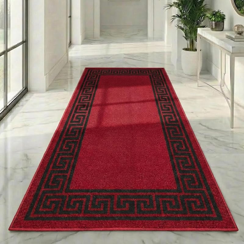 B&B Greeky Runner Rug 80x150 cm Washable Non-Slip Red Black