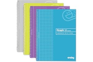 EMRAW Graph Paper Notebook (4 Pack) Grid Notebook, Graph paper spiral notebook, Graph notebook, 4 Squares per inch Grid paper notebook, White Paper Quad Ruled Spiral Assorted Colors - by Enday