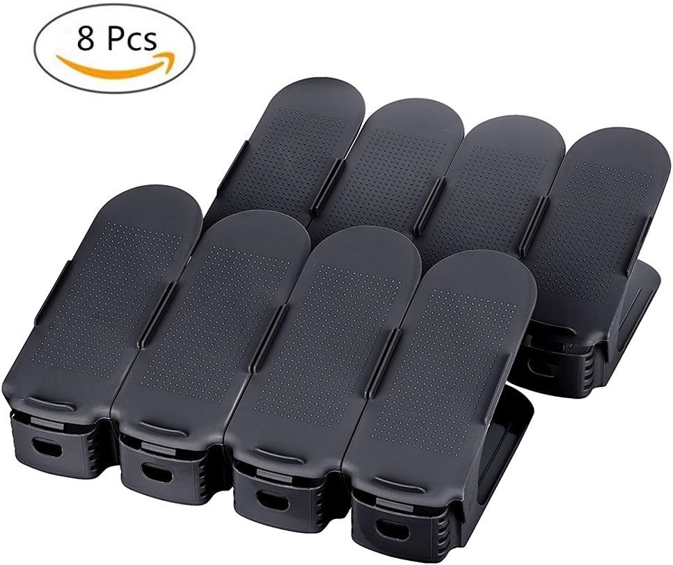 Ganeite Adjustable Shoe Organizer, Shoes Base Space Saver Rack, Set of 8 (Black)