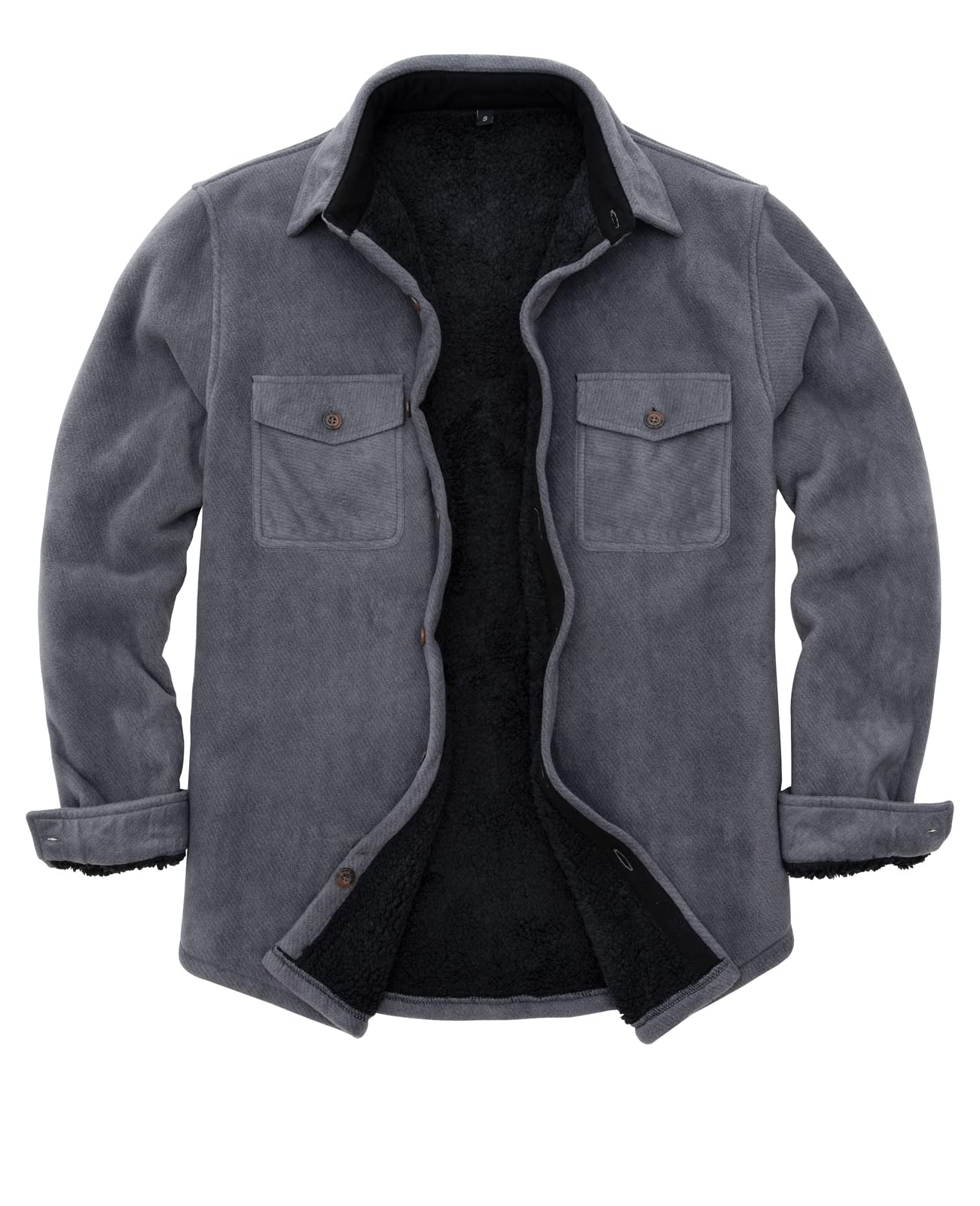 ZENTHACE Fleece Lined Flannel Shirt for Men Sherpa Lined Flannel Jacket Mens Plaid Shirt Jacket Flannel Coat Twill Light Grey L Image