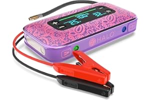 HALO Bolt Air+ 1750 Portable Car Battery Jump Starter | 130 PSI Air Compressor, 59.9Wh USB Power Bank, Large Display, Emergency Floodlight & Charger, Jumps Cars SUVs & Trucks, Inflates Tires — Purple