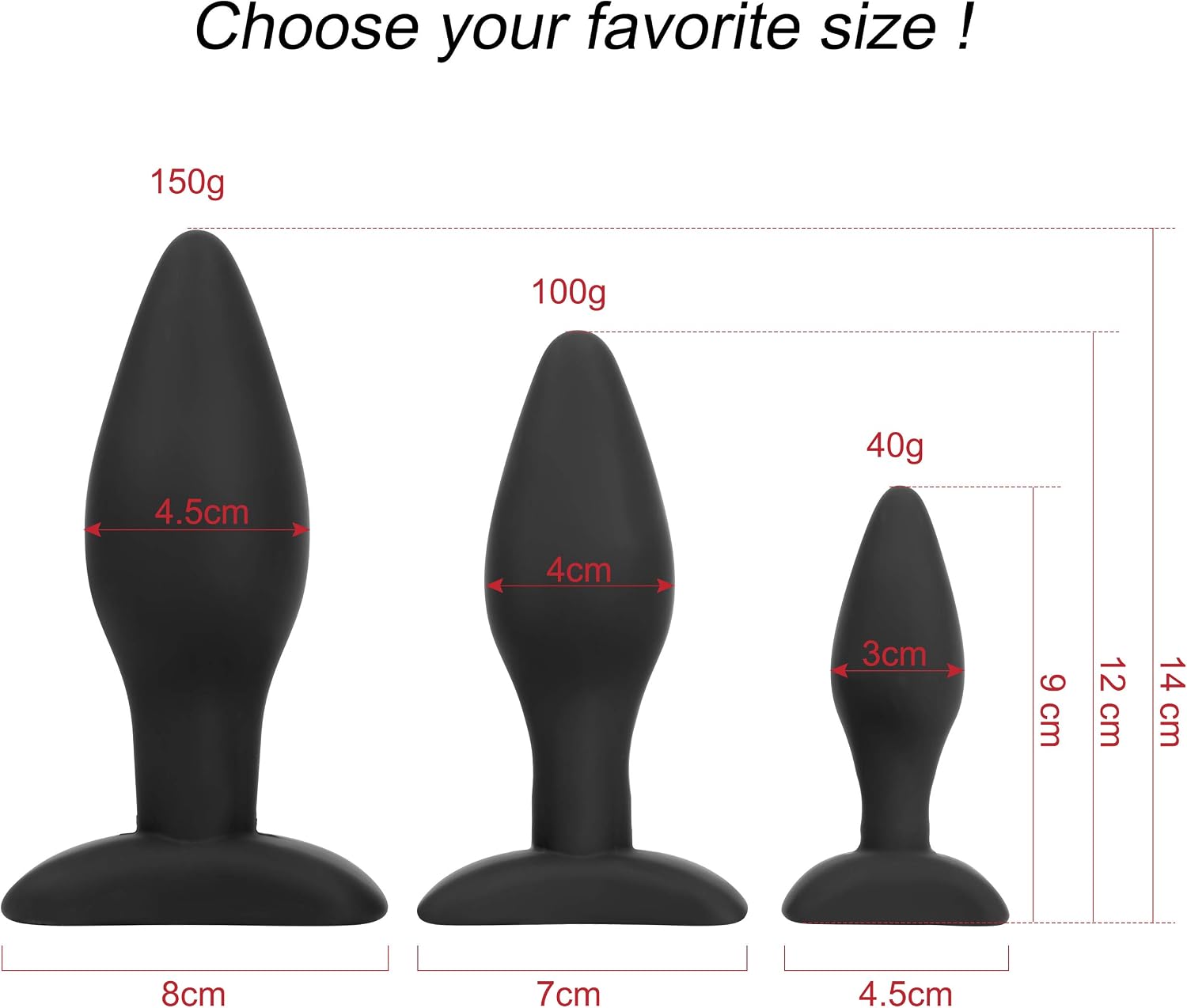 Belmalia 3X Anal-Plug with Stable Foot, Silicone Triple Set diameter 30 diameter 40 diameter 45 mm, Butt-Plug Black - Erotic Adult Toys - Image 4