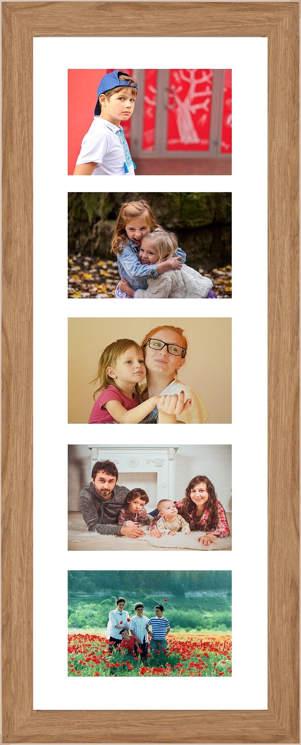 Photo Picture Frame Multiple Aperture for Photos 4-inch x 6-inch Postcard size Wall Hanging Real Glass (5 Aperture)