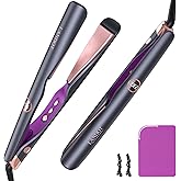 LANDOT 2-in-1 Hair Straightener and Curler - Twist Flat Iron Curling Iron for Smooth Curls & Sleek Straight Salon Results - Dual Voltage Ceramic Straightener Adjustable Temp for All Hair Types