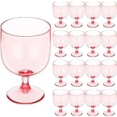 Bokon 16 Pack Plastic Wine Glasses 7.5 oz Wine Glass with Stem Reusable Unbreakable Cups Champagne Goblets Shatterproof Cocktail Drinkware for Wedding Party Indoor Drinking(Pink)