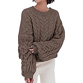 PRETTYGARDEN Womens Sweaters Spring 2026 Cable Knit Long Sleeve Crewneck Oversized Sweater Chunky Pullover Loose Outfits