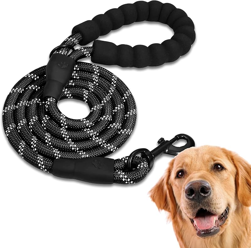 , Hundeleine, strapazierfähiges Schlupfseil mit weich gepolstertem Griff, stark reflektierende Fäden, für kleine, mittelgroße und große Hunde, 47, 60 und 221.0 cm (47 Zoll, Schwarz)