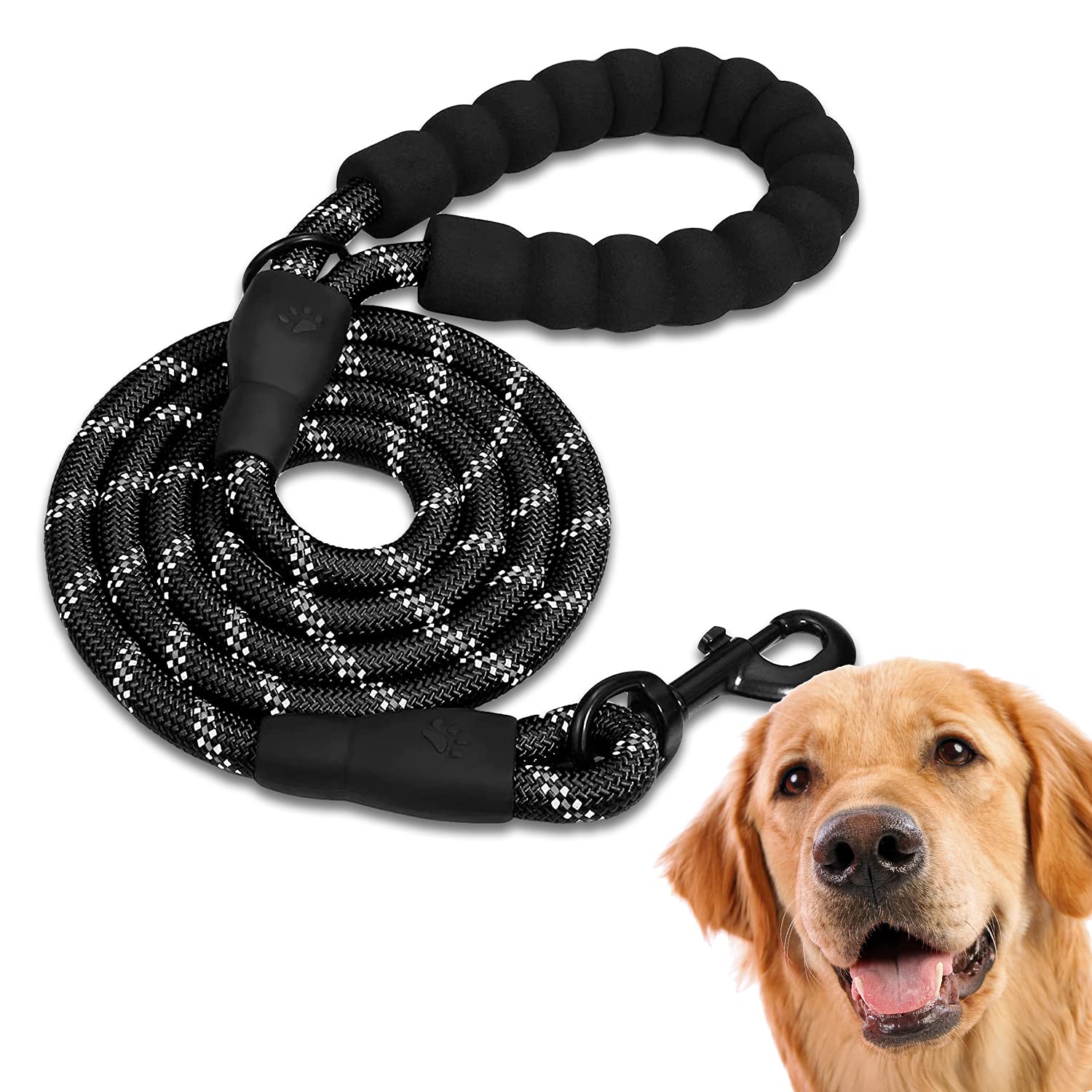 Edipets, Dog Lead, Durable Slip Rope with Soft Padded Handle, Highly Reflective Threads, for Small, Medium, Large Dogs, 47, 60 and 87 inches (87 Inches, Black)