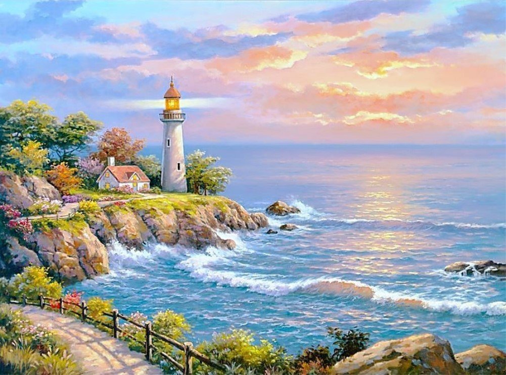 WOWDECOR Paint by Numbers Kits for Adults Kids, Number Painting - Sea Waves Lighthouse Landscape 16x20 inch (Frameless)