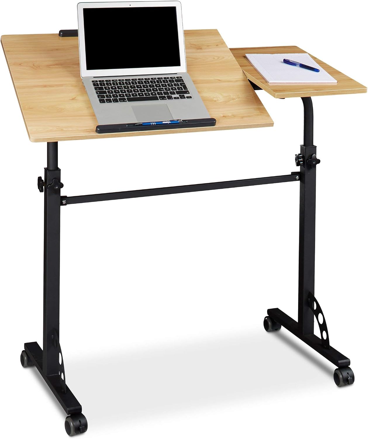 Relaxdays XXL Laptop Table Height Adjustable, 110 x 100 x 50 cm, Wood, Mobile Lecturn, Wheels with Brakes, Notebooks