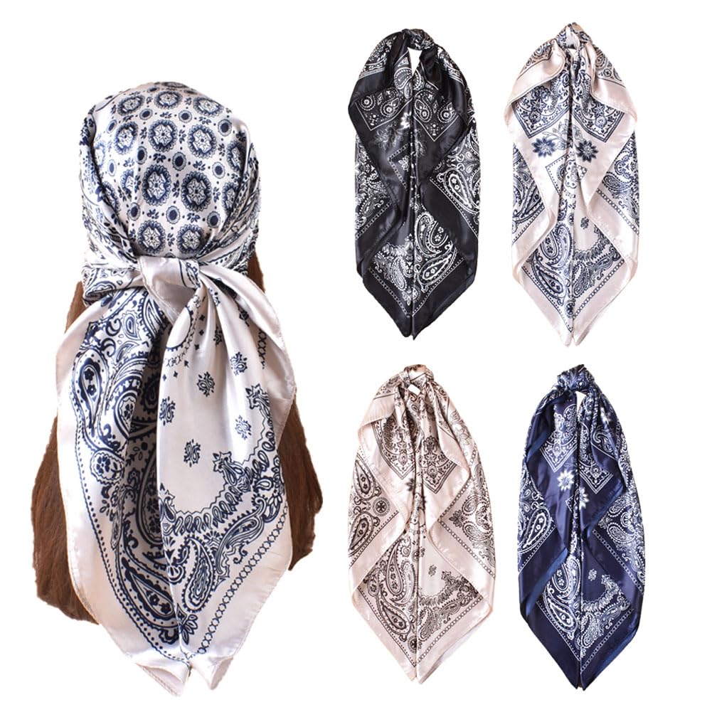Photo 1 of upeilxd 35” Hair Scarf for Women Satin Hair Scarves Silk Bandanas Scarf Headscarf Hair Wrapping and Sleeping (White/Black/Navy Blue/Brown)