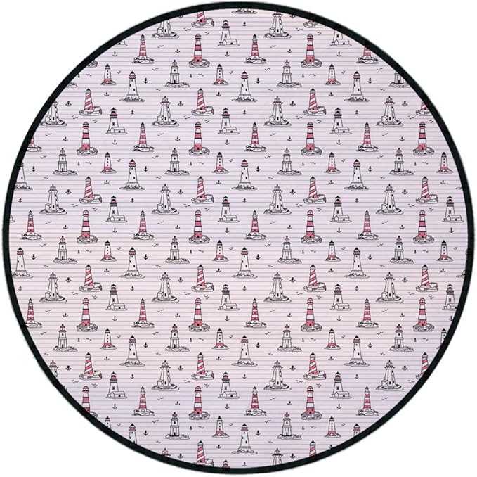 Alfombra redonda con estampado, azul claro, sol y luna, moderna