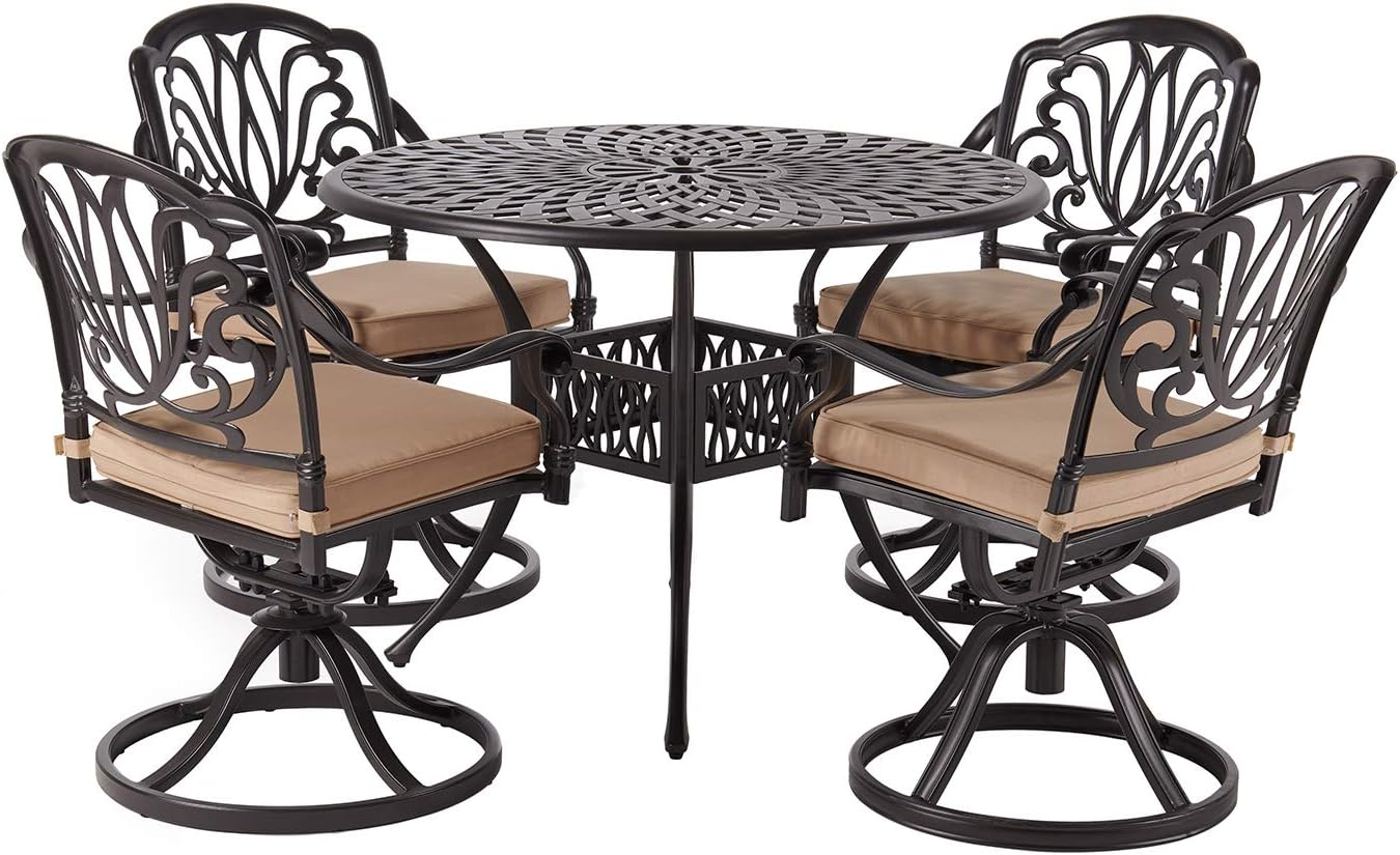 Laurel Canyon Outdoor Dining Set, 5 Piece Cast Aluminum Furniture, 4 Patio Swivel Chairs 42