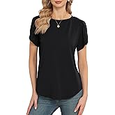 Women's Tops Casual Short Sleeve Round Neck T-Shirts Petal Sleeve Loose Tunic Blouse Tops