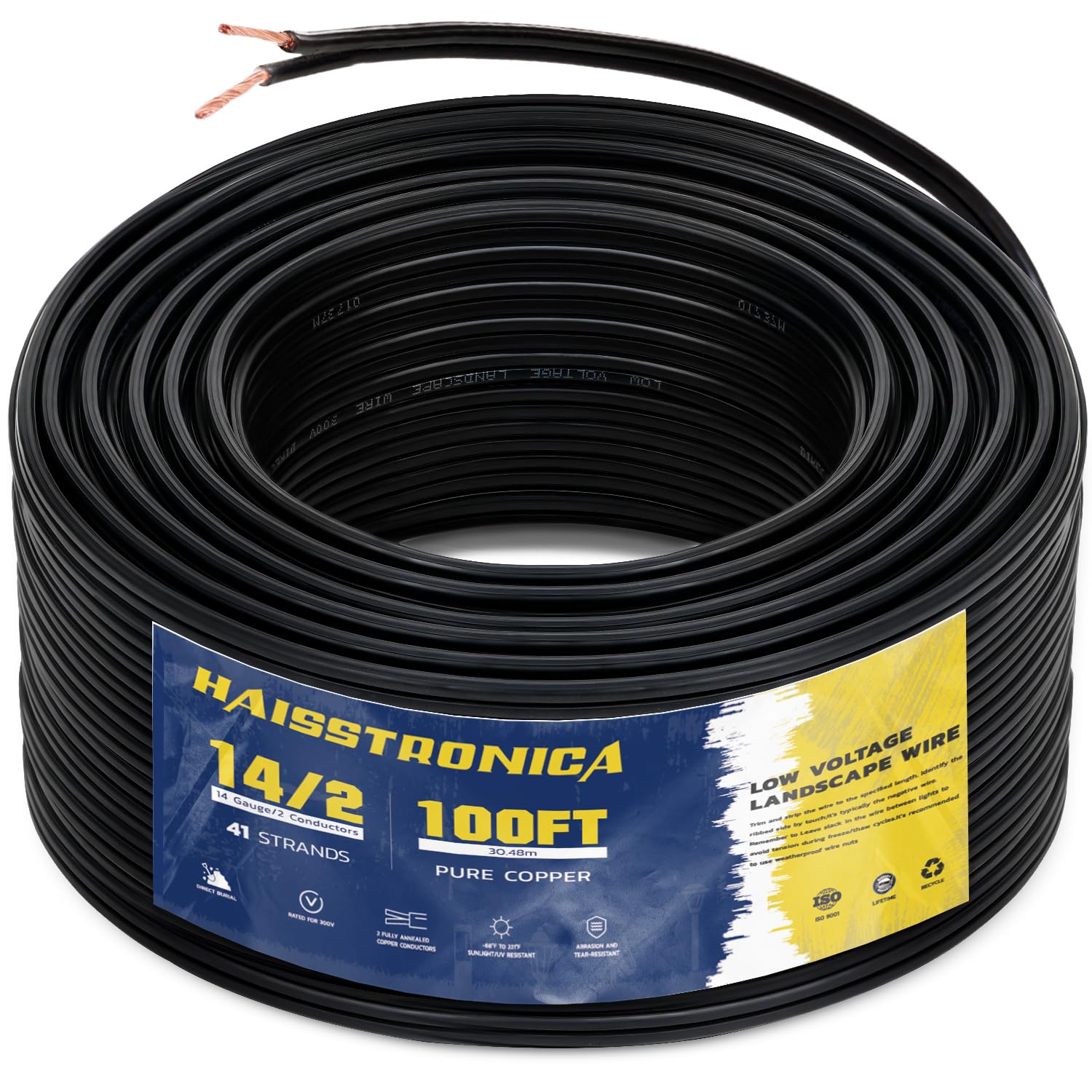 Photo 1 of haisstronica 14/2 Low Voltage Landscape Wire 100ft - Copper Direct Burial Waterproof Cable for Landscape Lighting, Outoor Pathway Lights & Garden LED,UL Listed,UV Resistant