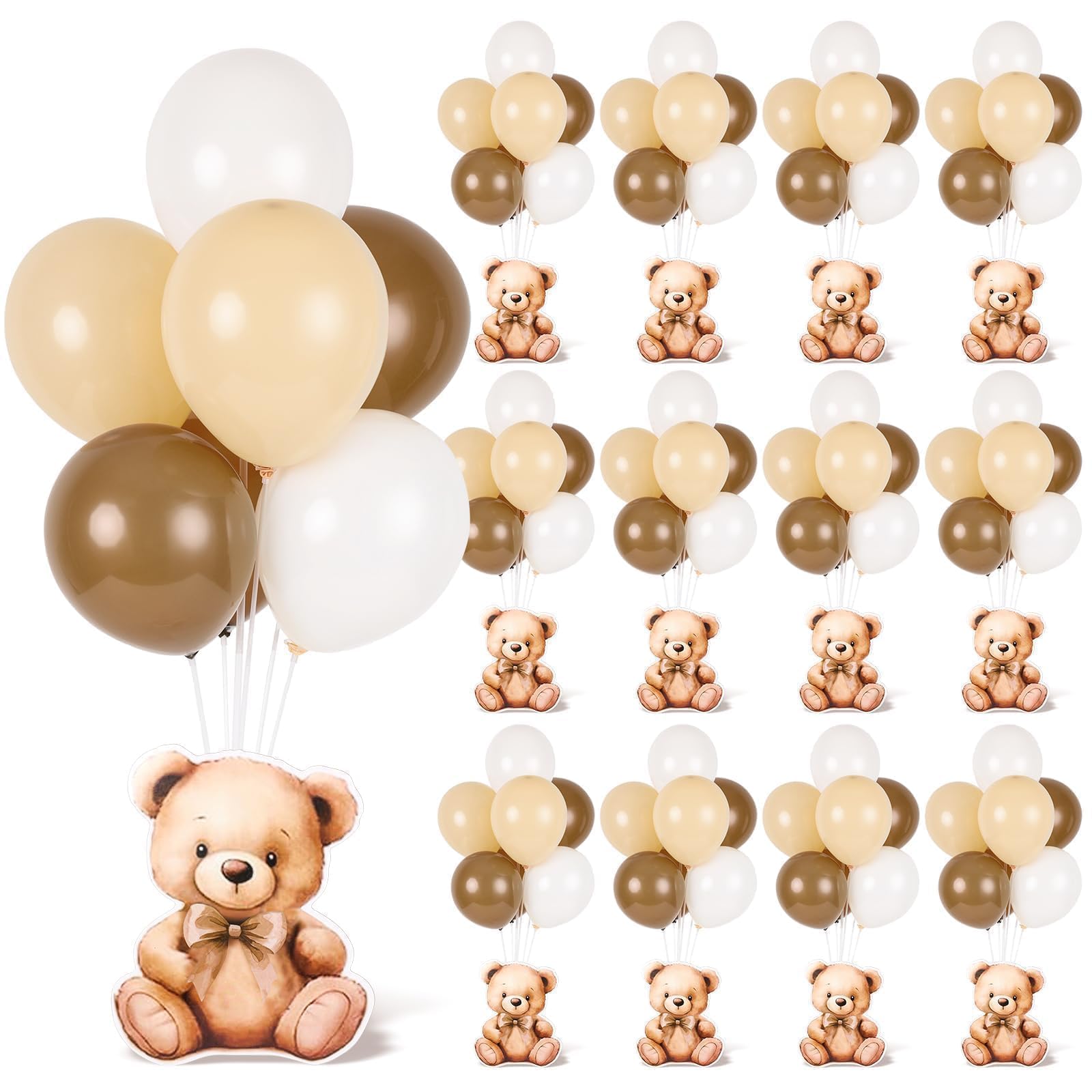 Photo 1 of 12 Sets Brown Bear Baby Shower Balloon Stand Kit for Table Teddy Bear Table Centerpieces Party Decor Baby Shower with Balloon Decoration for Girl and Boy Birthday Newborn Gender Reveal Party Supplies