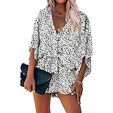 PRETTYGARDEN Women's Leopard Print Shorts Jumpsuit Wrap V Neck 3/4 Sleeve Casual Loose Oversized Romper With Pockets