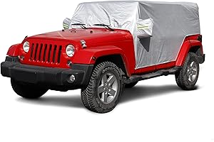 RT-TCZ Car Rain Sunshade Cover Compatible with 2007-2024 Jeep Wrangler JK JL 4 Door Windproof Dustproof Scratch Resistant Outdoor UV Protection Auto Cover