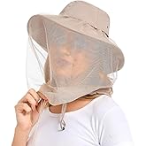 Mosquito Head Net Hat - Bug Cap UPF 50+ Sun Protection with Hidden Netting for Beekeeping Hiking Women