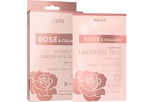 Azure Cosmetics Rose & Collagen Hydrating Under Eye Pads - Anti Aging, Revitalizing & Moisturizing Eye Mask Patches - Reduces Fine Lines, Wrinkles, Dark Circles & Puffiness - Made in Korea - 5 Pairs