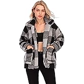 Comeon Women's Coat Casual Lapel Fleece Fuzzy Faux Shearling Zipper Coats Warm Winter Oversized Outwear Jackets