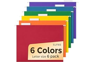 SUNEE Hanging File Folders, 6 Pack Letter Size Hanging File Folders with 1/5-Cut Tabs, Ideal for Home and Office Organization and Papers Classification,Assorted Colors