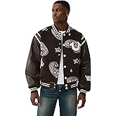 True Religion Men's Wool Retro Varsity Jacket – Classic Letterman Bomber with Logo Patches