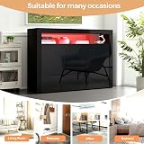 Panana High Gloss 3 Door Sideboard with LED Lights Black Display Cabinet view 4