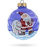 Santa and Polar Bear Festive Glass Ball Christmas Ornament 3.25 Inches
