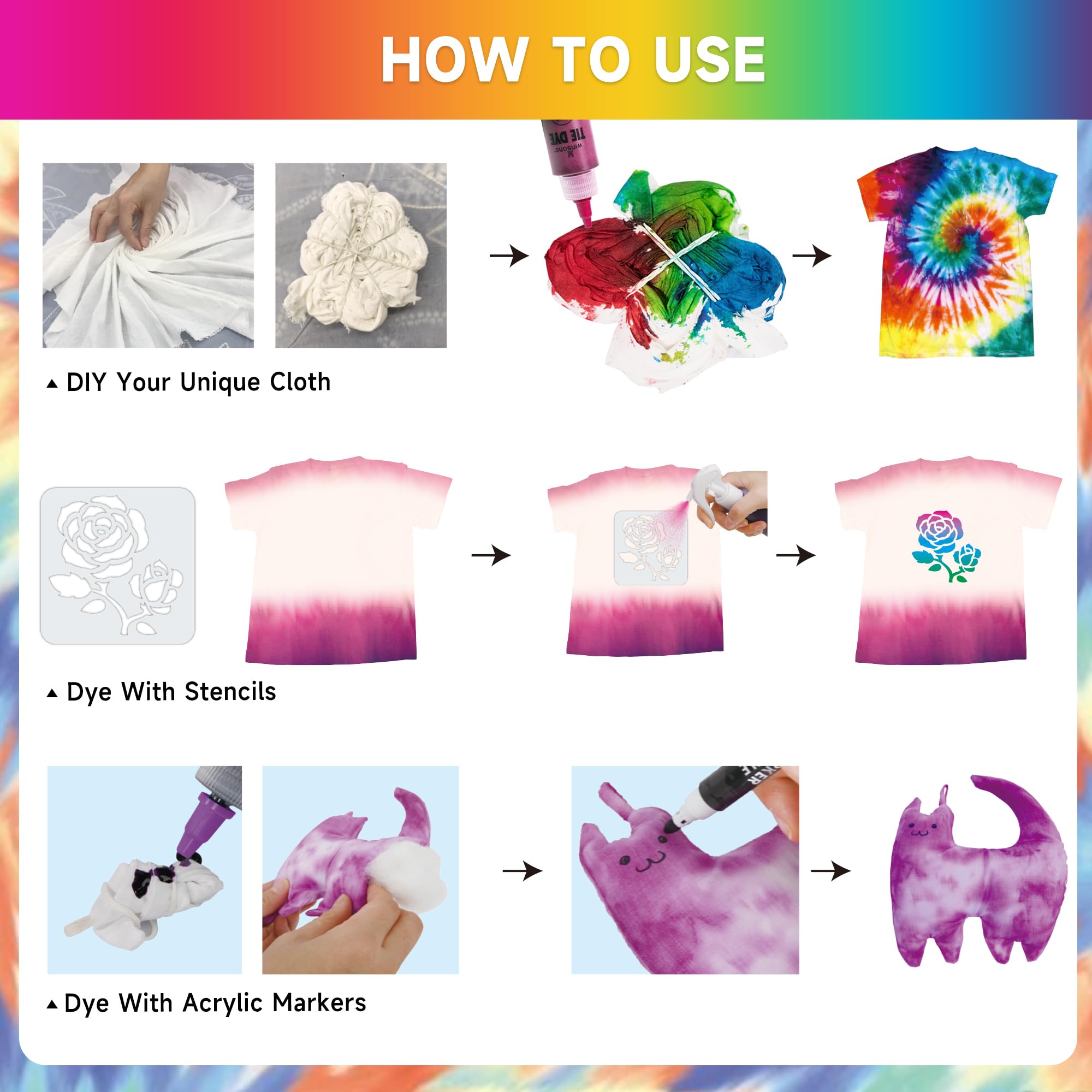 16-Color Tie Dye Kit for Kids & Adults – Includes Fabric Markers, Pre-Filled Dye Bottles, Refills, Stencils, Mini Doll & Nozzle – Non Toxic Permanent Fabric Dye Art Set, Easy DIY Art - Create Fun