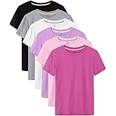 HoeVou 6 Pack Girls Shirts Cotton Short Sleeve T-Shirts for Girls Kids Tees Summer Tops Clothes