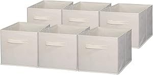 Sodynee Foldable Cloth Storage Cube Basket Bins Organizer Containers Drawers, 6 Pack, Beige