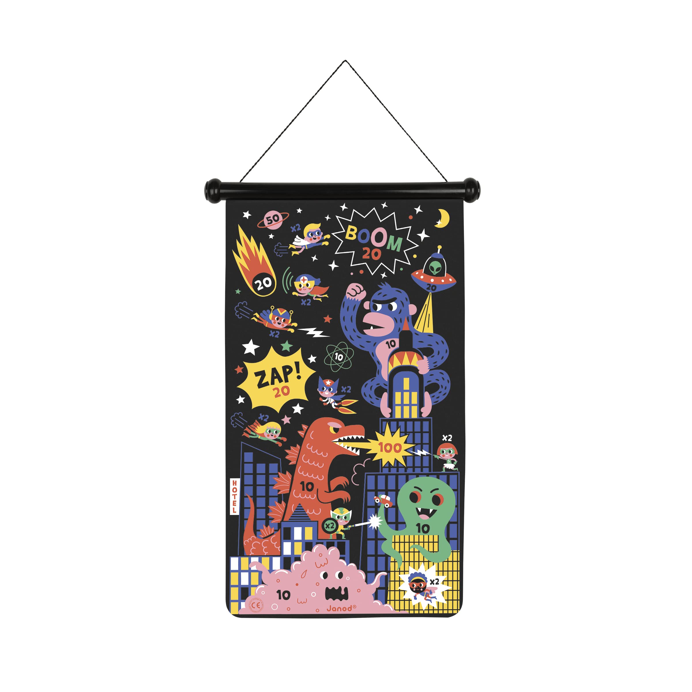 Janod - Superhero-Themed Magnetic Dart Game - 6 Magnetic Plastic Darts - Double-Sided Fabric Game - 4 Years +, J02090