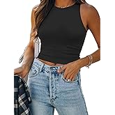 ATHMILE Womens Double Lined Crop Tank Tops Casual Basic Shirts Sleeveless Workout Tops Cute Summer Clothes Teen Girls