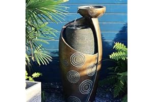 SERBILHOME Vase Outdoor Water Fountain Garden Indoor Floor Water Fountain 31.4''H Jar Waterfull Outdoor Fountain with Warm Light Curved Fountain for Yard,Porches, Home Décor,Garden,Office