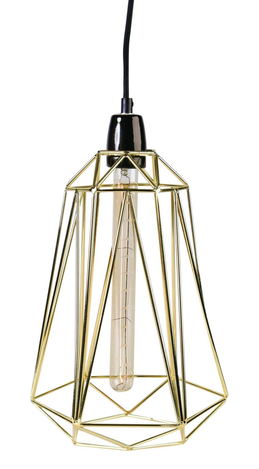 Filament Style French Retro Loft Lamp Diamond Number 5 with Textile Cable, Black Metal, E27, Golden