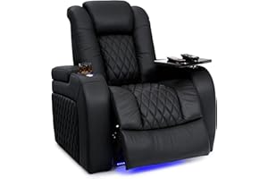 Seatcraft Virtuoso Home Theater Seating, Living Room, Heat & Massage, Powered Headrest, Powered Lumbar, Italian Leather, Powered Recline, Single Recliner, Black