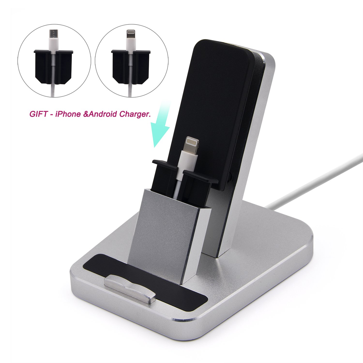 iPhone Dock,Aluminum iPhone Desk Charger Stand Dock Station Holder for iPhone 7/7Plus/6S/ 6/6 Plus/SE/5S and Samsung S7/S7 eage (Sliver)
