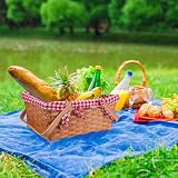 Bekith Picnic Basket Natural Split Woven Hamper with Pink Liner, Handles view 5