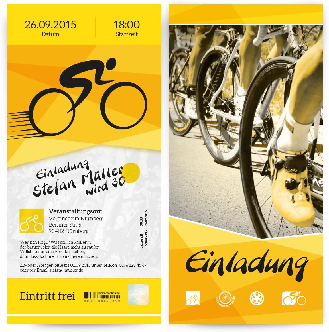 Einladungen (30 Stück) Fahrrad Rennen Eintrittskarte Ticket Rad Tour
