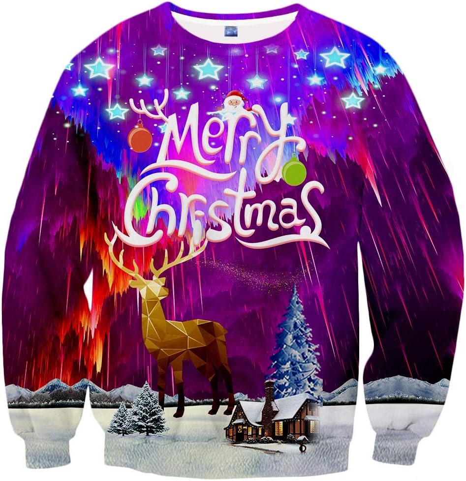 Unisex Ugly Christmas Sweatshirt 3D Graphic Crew Neck Funny Xmas Sweater