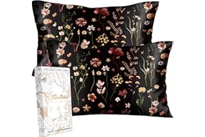 Miss Adola 2 Pack Mulberry Silk Pillowcase for Hair and Skin - Standard Size 20 x 26 Inches with Hidden Zipper BK Grow Flower 19 Momme Soft Sleeping Silk Pillow Case for Women, Moms